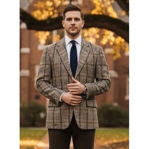 Henry Cottons Donegal‎ Tweed Wool Plaid Sport Coat Herringbone Men's 50 Italy
